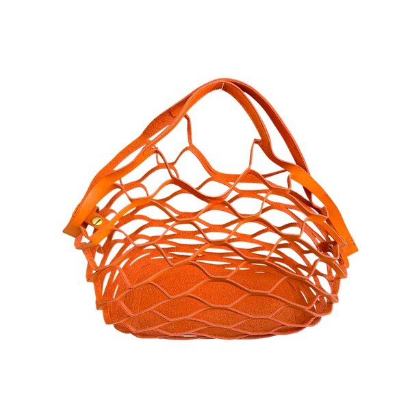 Leather Mesh Beach Picnic Vacation Clutch Handbag Women's Orange Gray Boho - Picture 11 of 11